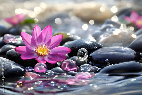 Pink Water Lily Rests on We...