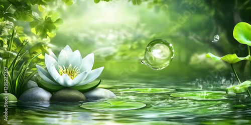 Serene water lily blooms gr...