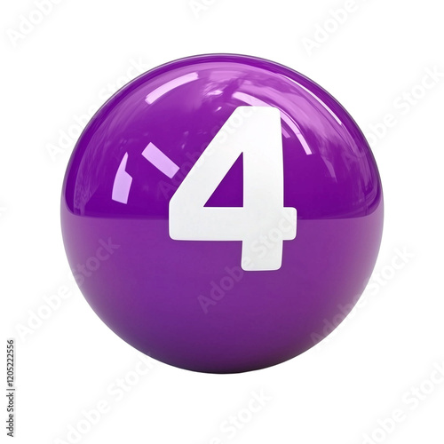 A purple billiard ball with the number four displayed prominently on its surface.