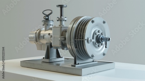 A modern water pump with detailed impeller and motor assembly, displayed on a clean white surface. photo