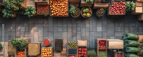 Demand flat design top view busy marketplace 3D render
