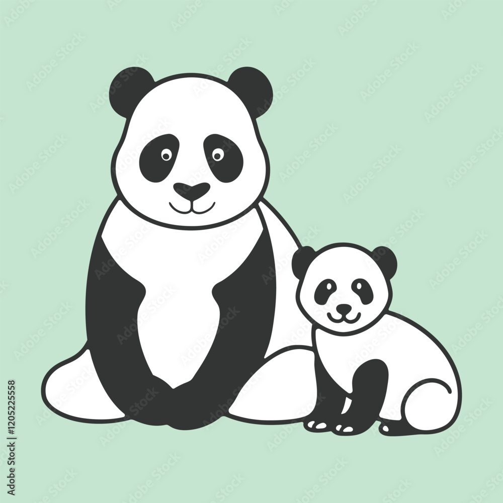 Naklejka premium Panda Silhouette in Vector illustration Art design with White Color Background, cute panda teddy vector.