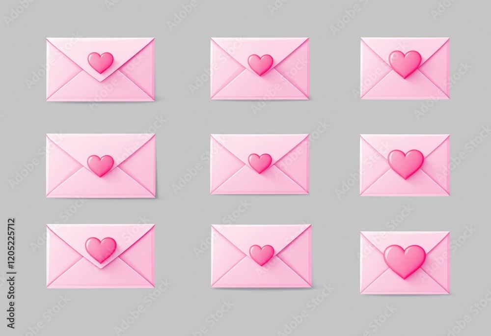 Love message envelopes are set isolated transparent background. Vector realistic illustration of cute pink letters open and sealed with heart shape signs, romantic mail, Valentine Day messenger symbol Love message envelopes are set isolated transparent background. Vector realistic illustration of cute pink letters open and sealed with heart shape signs, romantic mail, Valentine Day messenger symbol