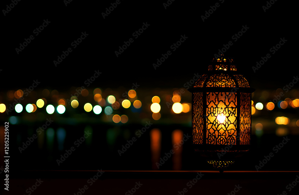 Fototapeta premium Night Lights and Lantern: A Serene Night Scene