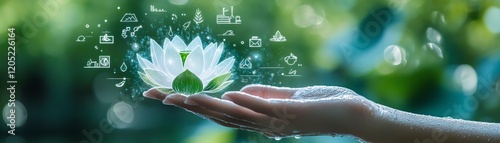 Hand holding a lotus flower