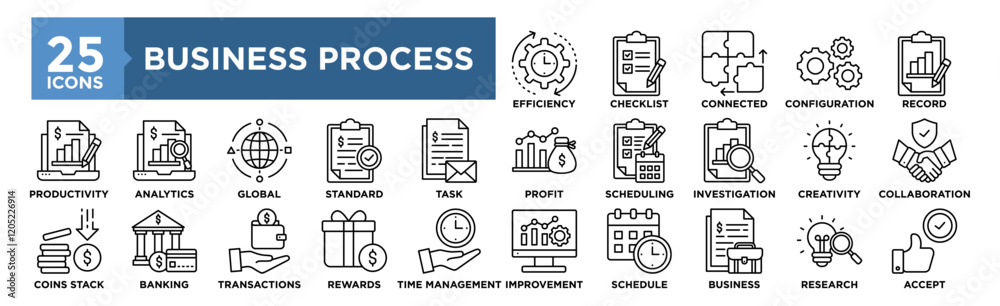 Business Process icon collection set. Containing design business, process, concept, management, technology, system Business Process icon collection set. Containing design business, process, concept, management, technology, system