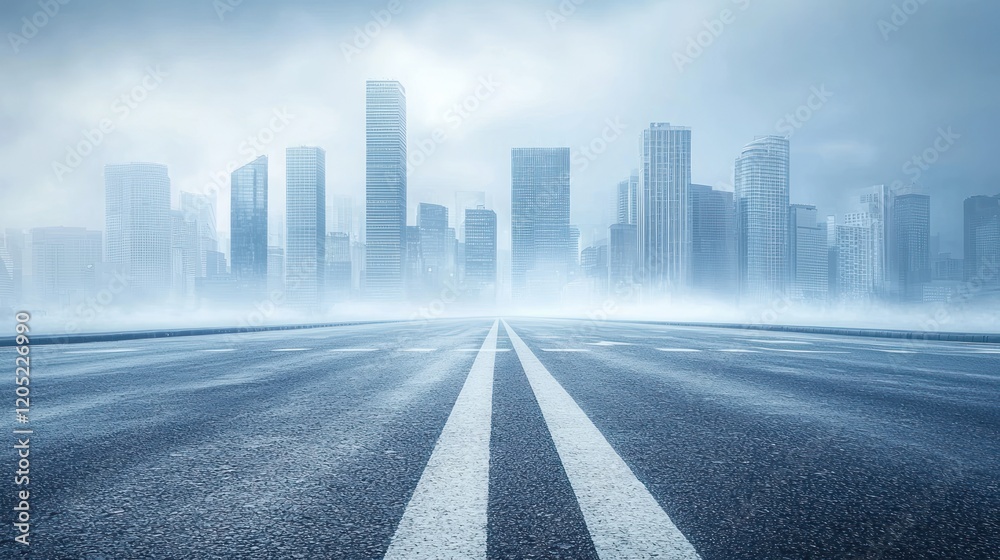 Fototapeta premium Urban Highway: A Misty Cityscape