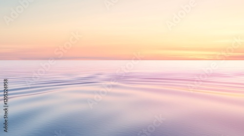 Calm sea at sunset with pastel sky reflecting on water, ideal for relaxation themes photo