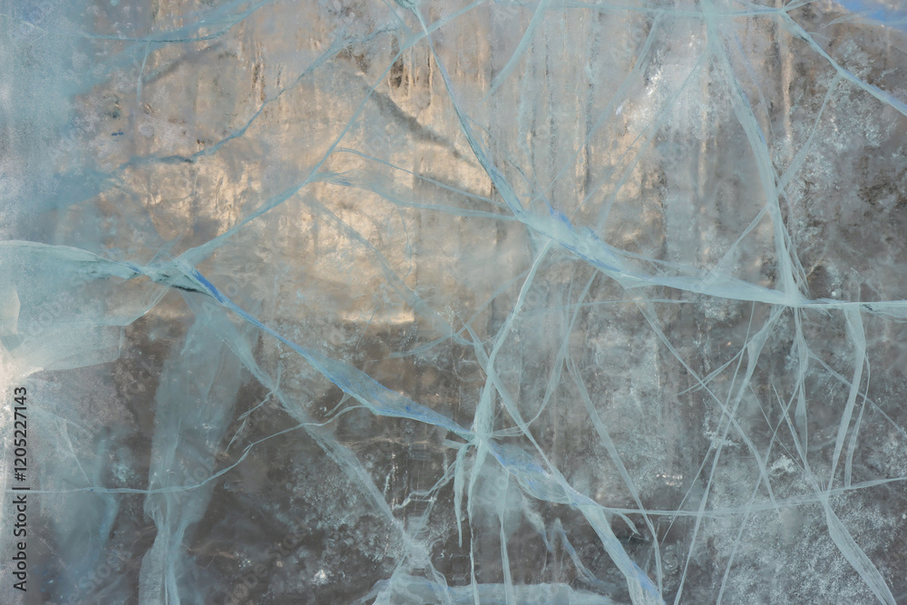 Obraz premium frozen natural translucent glowing glacier crystals, macrostructure of transparent ice close-up, iceberg ice