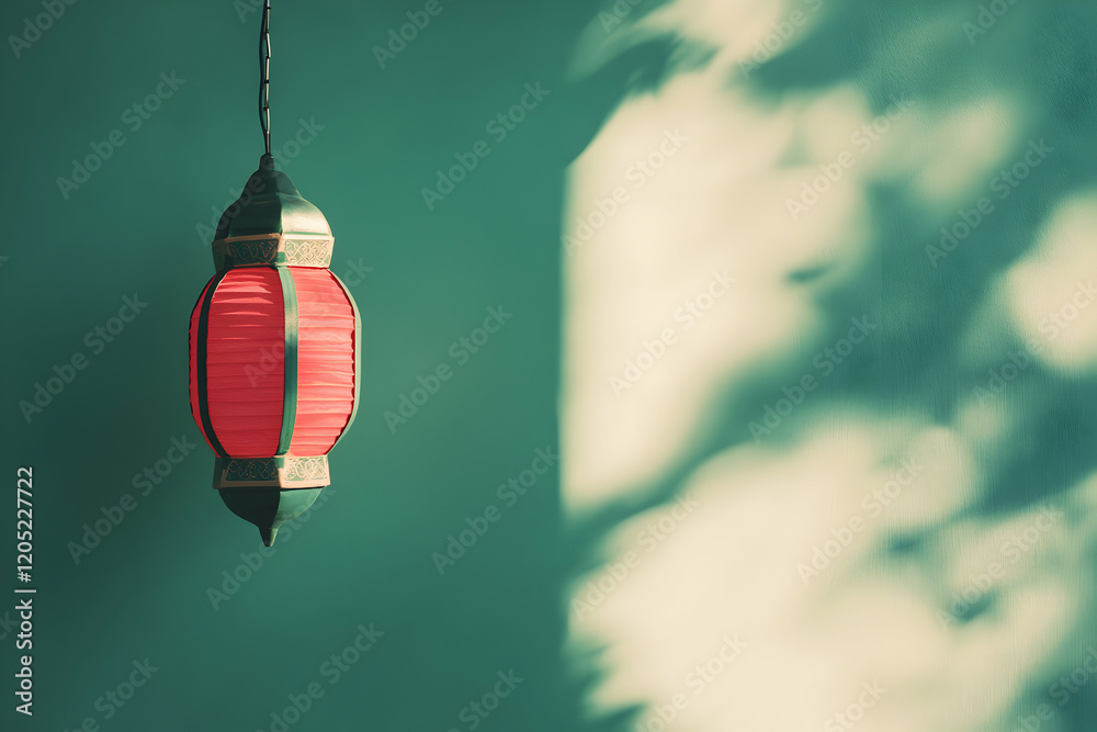 Obraz premium Red Lantern Hanging Against Teal Wall