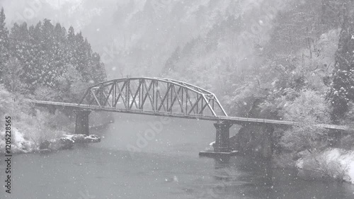 雪の只見線・第4橋梁（福島県・三島町）