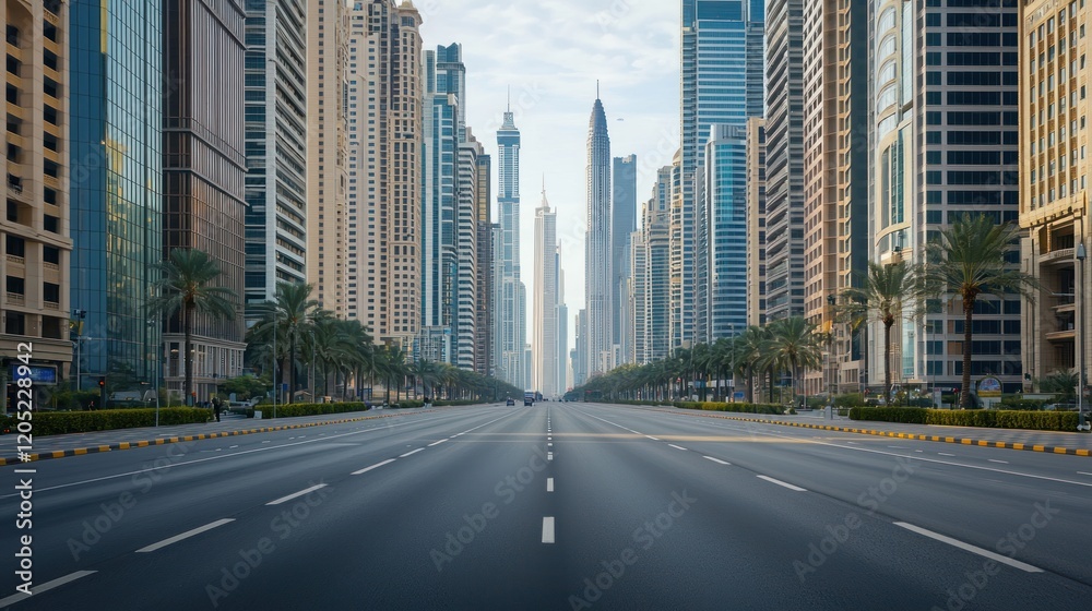 Empty City Street with Skyscrapers Empty City Street with Skyscrapers