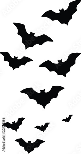 Bat silhouettes vector hand drawn different flying bats animals night fly element