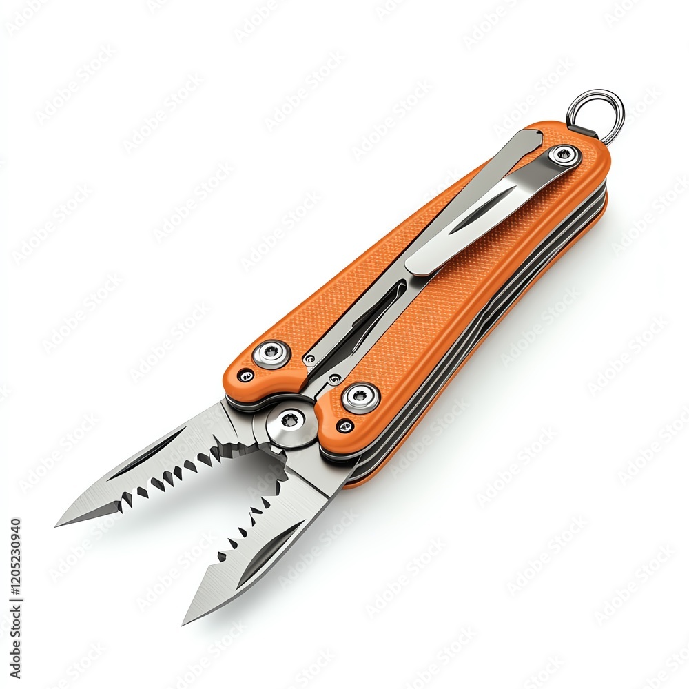 A versatile multi-tool with pliers, knives, and an orange handle, perfect for outdoor activities and everyday tasks. A versatile multi-tool with pliers, knives, and an orange handle, perfect for outdoor activities and everyday tasks.