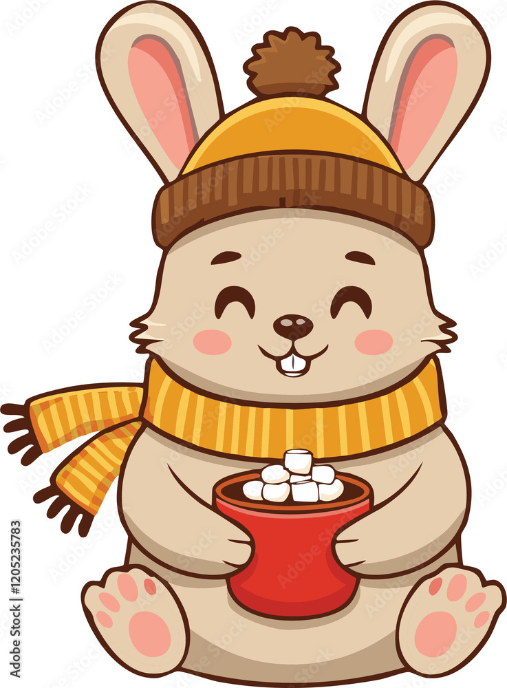 Fototapeta premium rabbit with a flower ,Cute animal holding a glass of juice, wearing clothes