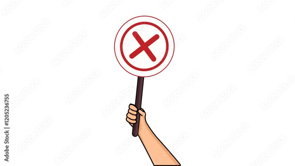 Animation of hands hold signboard cross symbol. Wrong choice. False choice. False. vote and polling. yes or no choice. Choice. Vote. Polling Animation of hands hold signboard cross symbol. Wrong choice. False choice. False. vote and polling. yes or no choice. Choice. Vote. Polling