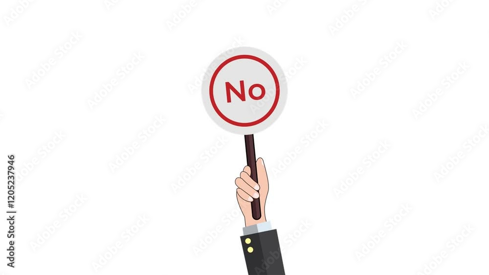 Animation of hand hold signboard not agree symbol for vote. Not agree. No choice. Vote. Polling Animation of hand hold signboard not agree symbol for vote. Not agree. No choice. Vote. Polling