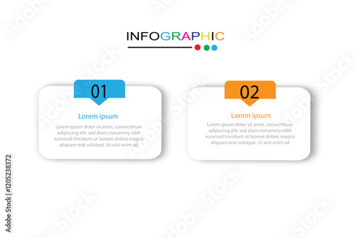 2 Steps Infographics Design Template - Graph, Pie chart, workflow layout, squire diagram, brochure, report, presentation, web design Editable Vector