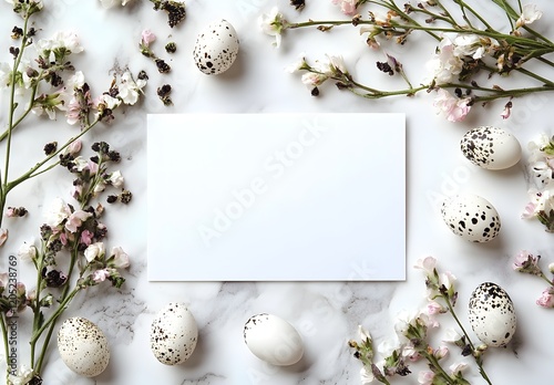Creative easter flat lay with white paper blank