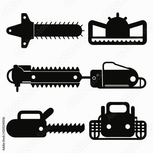 Collection of Silhouetted Chainsaw and Saw Blades