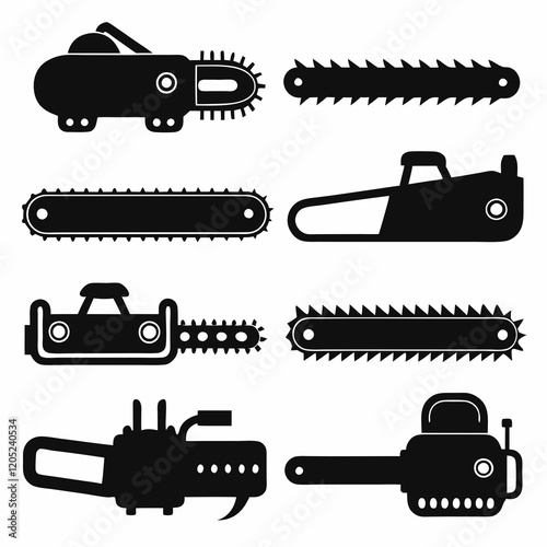 Collection of Silhouetted Chainsaw and Saw Blades