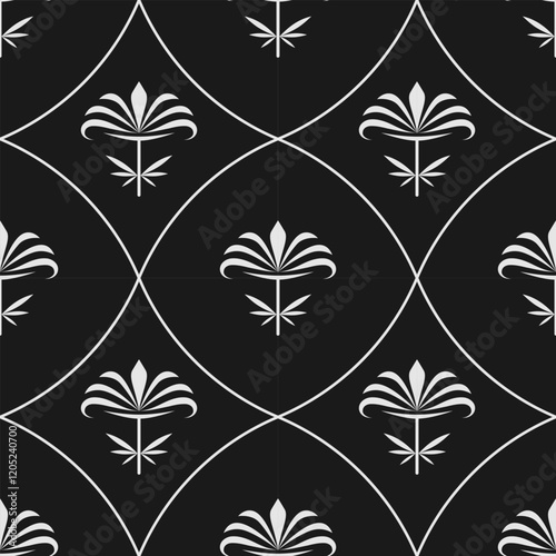 seamless botanical pattern of painted oriental motifs 
