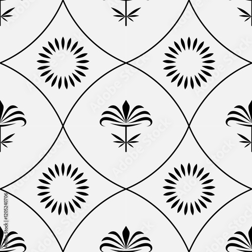seamless botanical pattern of painted oriental motifs 