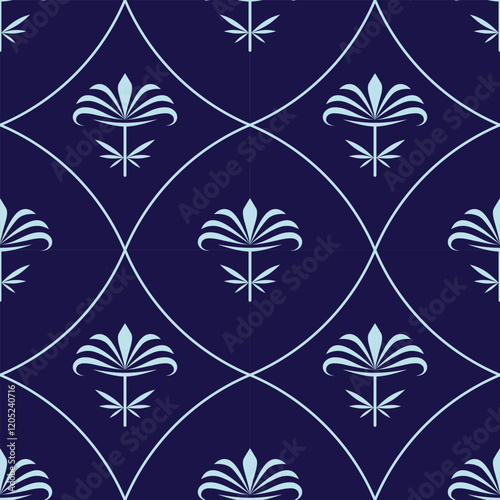 seamless botanical pattern of painted oriental motifs 