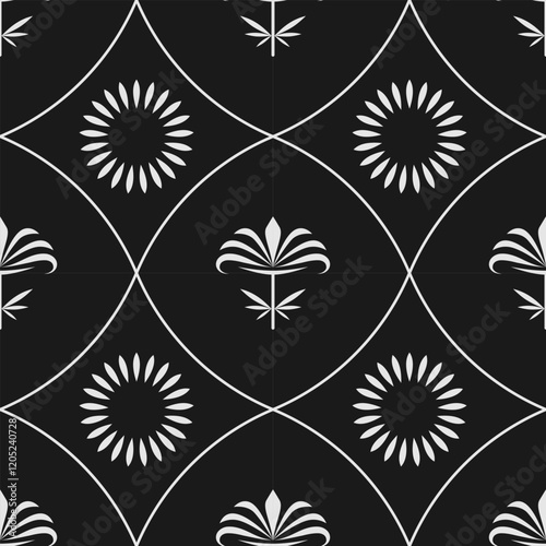 seamless botanical pattern of painted oriental motifs 