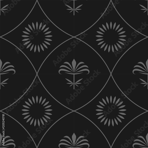 seamless botanical pattern of painted oriental motifs 