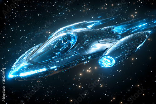 pilot navigating a radiant holographic aircraft through a virtual galaxy