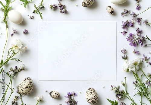 Creative easter flat lay with white paper blank