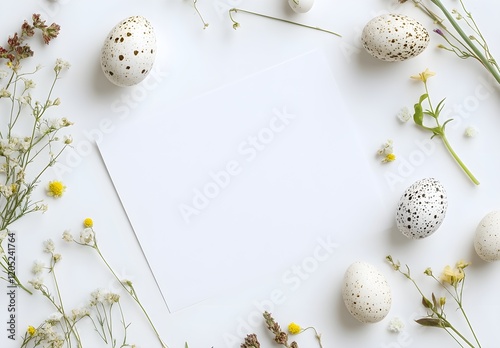 Creative easter flat lay with white paper blank