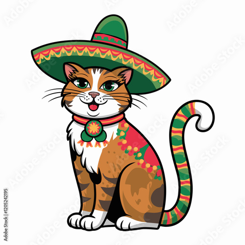 Festive Cinco de Mayo Cat in Sombrero and Poncho