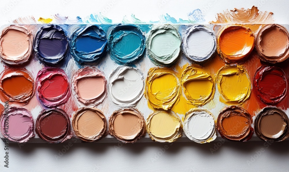 Artist's palette with vibrant oil paint colors. Artist's palette with vibrant oil paint colors.