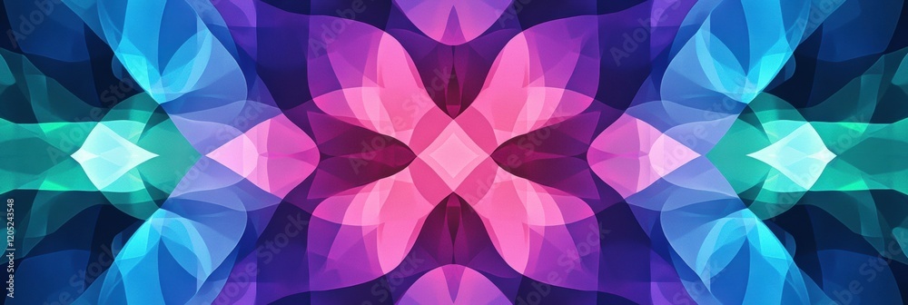 Obraz premium Colorful abstract pattern with floral shapes and vibrant hues creating a harmonious design in blue and pink tones. Generative AI