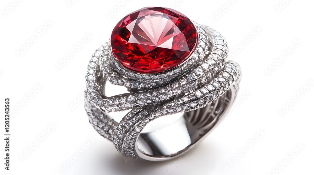 Elegant Silver Ring with Sparkling Red Gemstone and Diamond Details Elegant Silver Ring with Sparkling Red Gemstone and Diamond Details