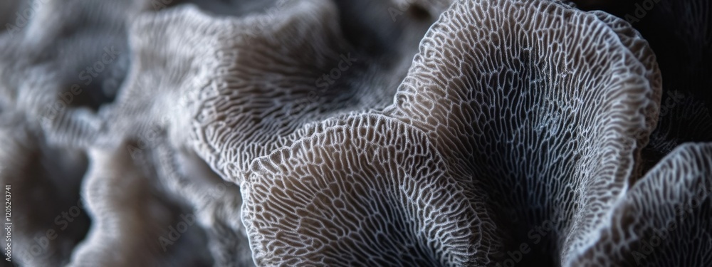Obraz premium Close-up of dark gray coral texture showcasing intricate patterns and organic beauty in macro photography