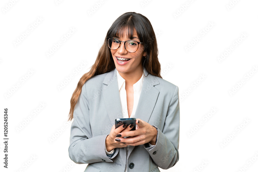 Young caucasian woman over isolated chroma key background surprised and sending a message Young caucasian woman over isolated chroma key background surprised and sending a message