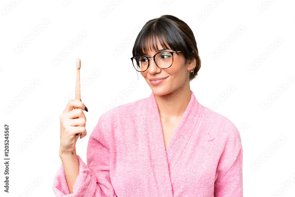 Young caucasian woman holding a toothbrush over isolated chroma key background with happy expression Young caucasian woman holding a toothbrush over isolated chroma key background with happy expression
