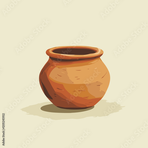 Minimalistic depiction of an Ayurvedic earthen pot, clean, simple, and earthy.