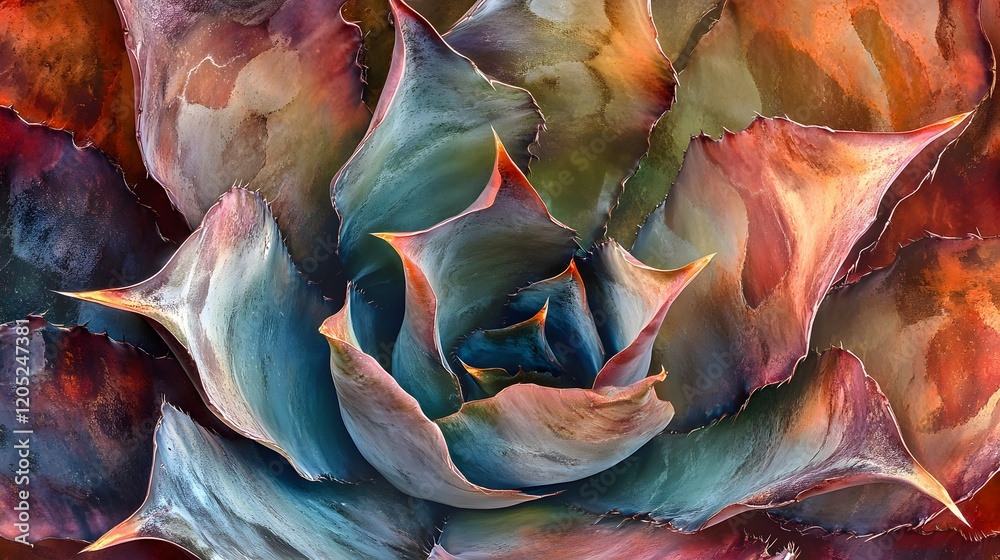 Fototapeta premium Abstract agave plant leaves showing vibrant colors and textures