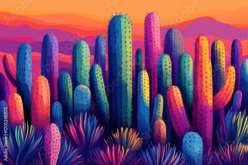 Geometric Cactus   Stylized cactus shapes in bright, contrasting colors.