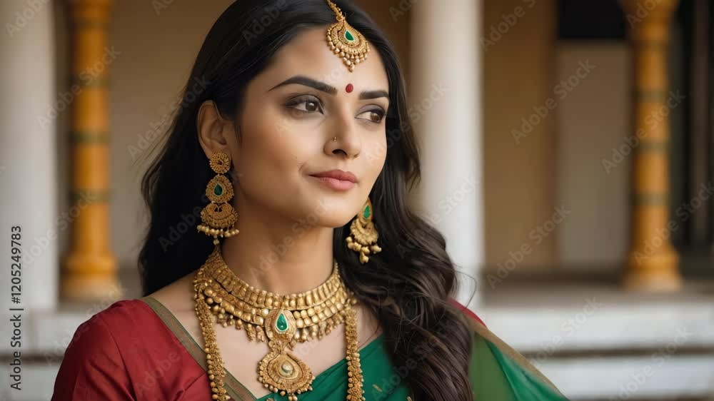 A beautiful young woman wearing a traditional saree