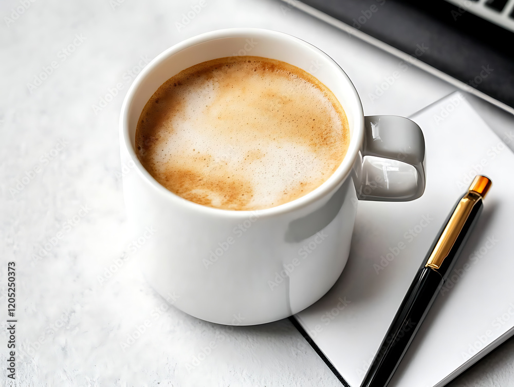 Enjoying a cozy coffee moment in a modern workspace captured from above bright and inviting atmosphere Enjoying a cozy coffee moment in a modern workspace captured from above bright and inviting atmosphere