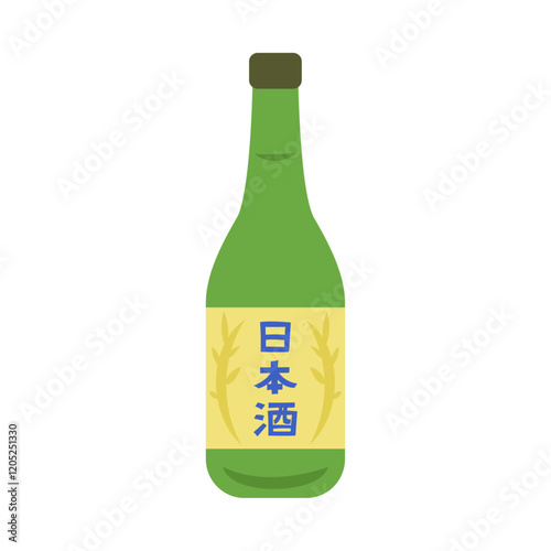 日本酒の一升瓶。フラットなベクターイラスト。
1.8L bottle of Japanese sake. Flat vector illustration.