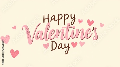 This sentence succinctly captures the essence of the image by highlighting its purpose (greeting card), key elements (calligraphy, heart illustrations), and the occasion (Valentine's Day)