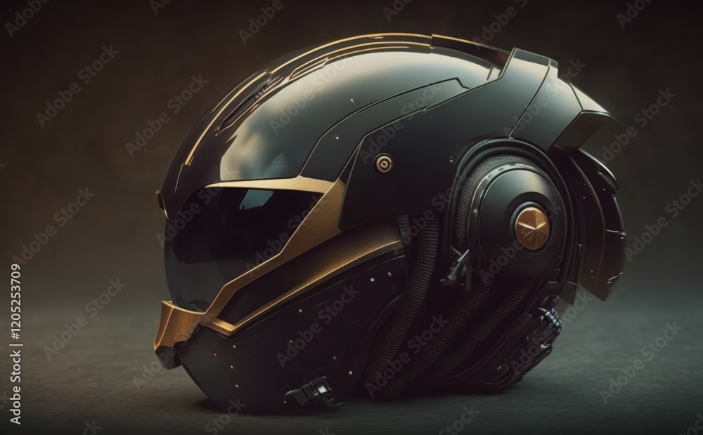 Fototapeta premium Futuristic Black and Gold Helmet