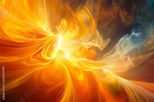 Swirling colors red orange blue energy of fire elementals flames dynamic powerful strength intensity
