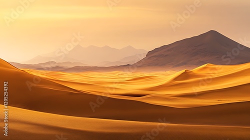 Golden desert landscape glowing with warm tones at dusk